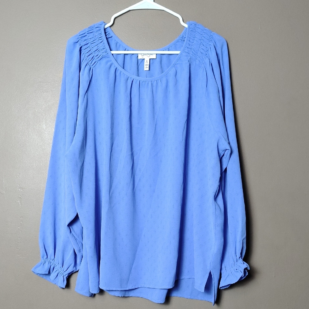Jessica Simpson Blue Blouse W Elastic Sleeves   And Pattern XL NWT